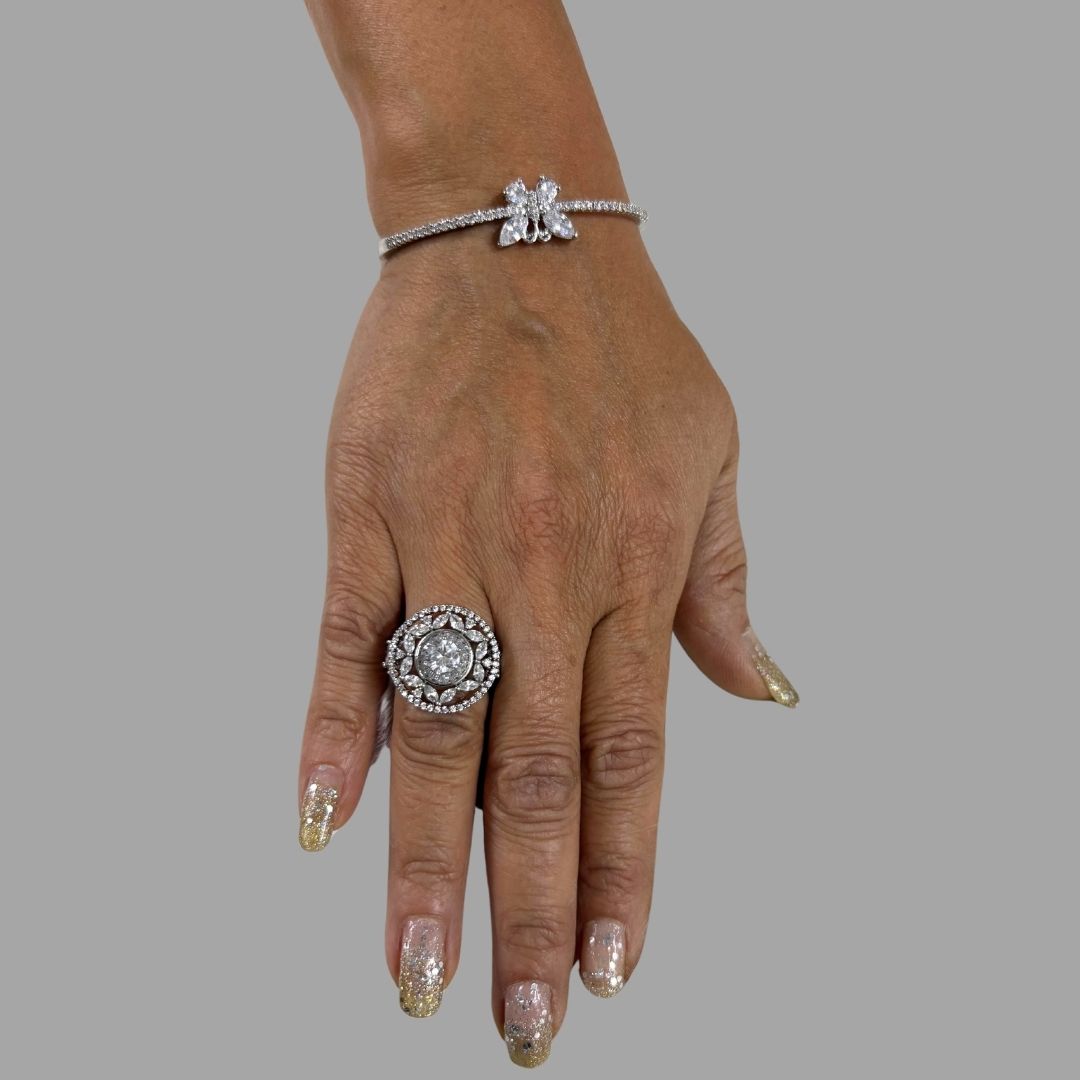 Silver Butterfly Bliss Rhodium-Plated Cubic Zirconia Bangle – Elegance in Motion