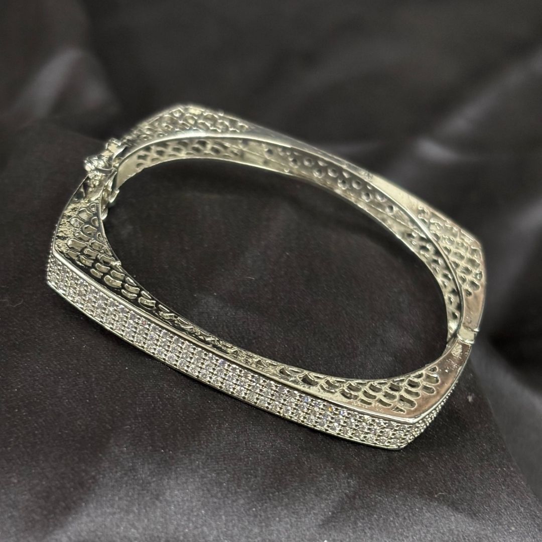 Silver Regal Glam Rhodium-Plated Square Bangle – Bold, Chic & Timeless
