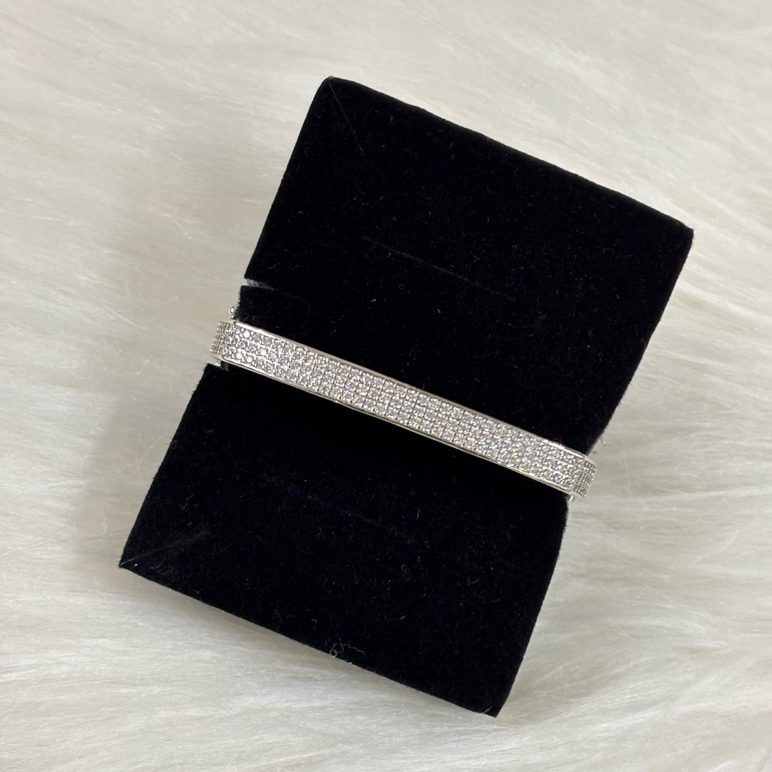 Silver Regal Glam Rhodium-Plated Square Bangle – Bold, Chic & Timeless