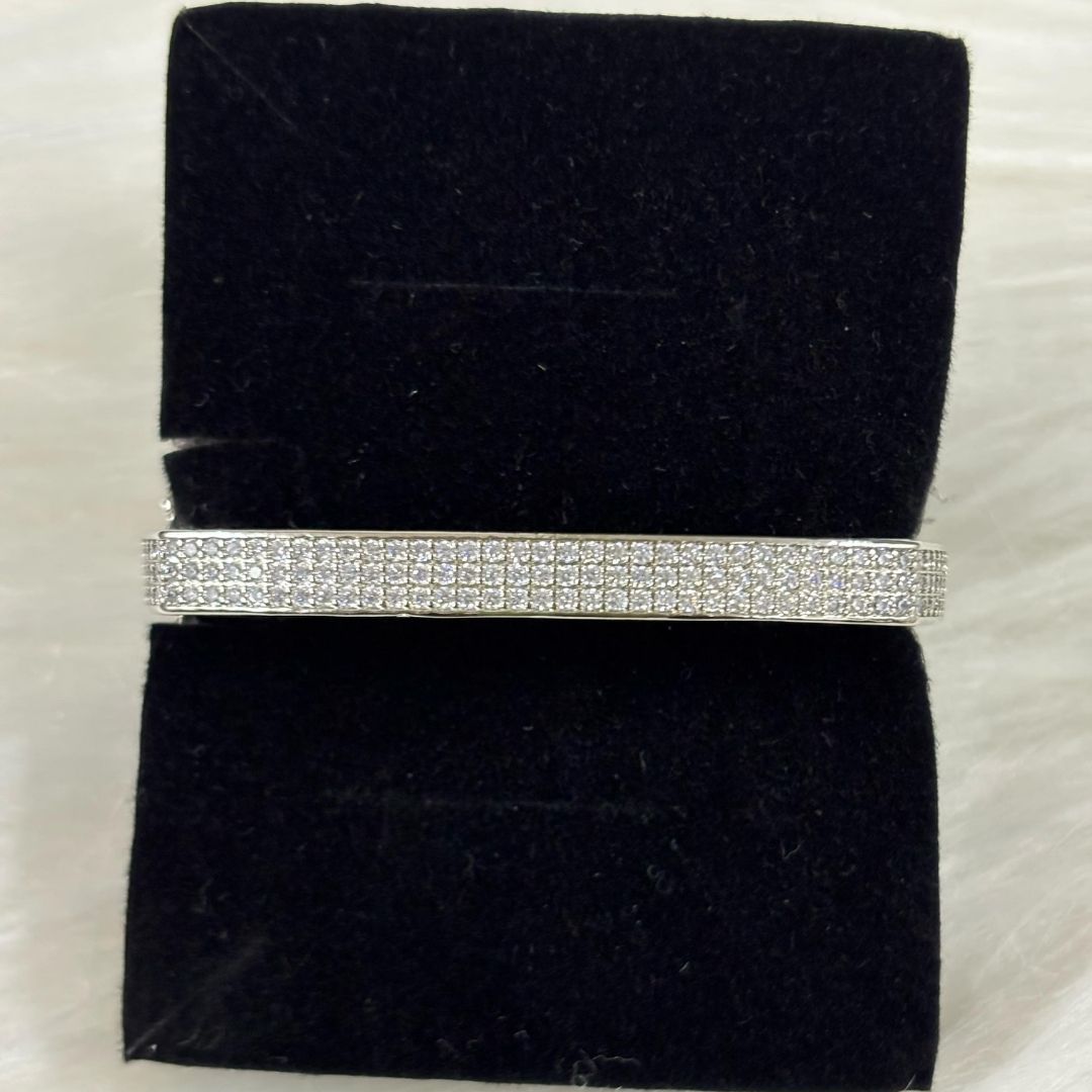 Silver Regal Glam Rhodium-Plated Square Bangle – Bold, Chic & Timeless