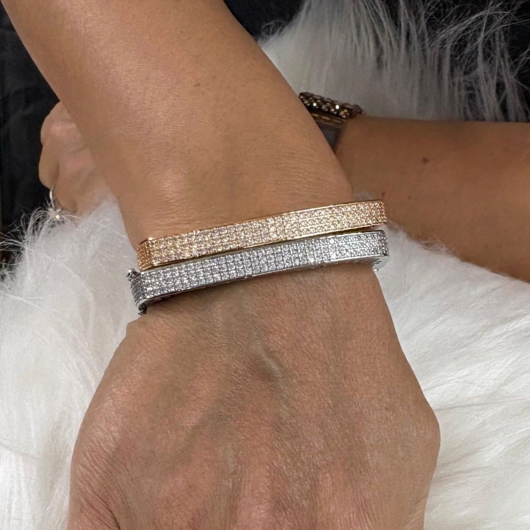 Silver Regal Glam Rhodium-Plated Square Bangle – Bold, Chic & Timeless