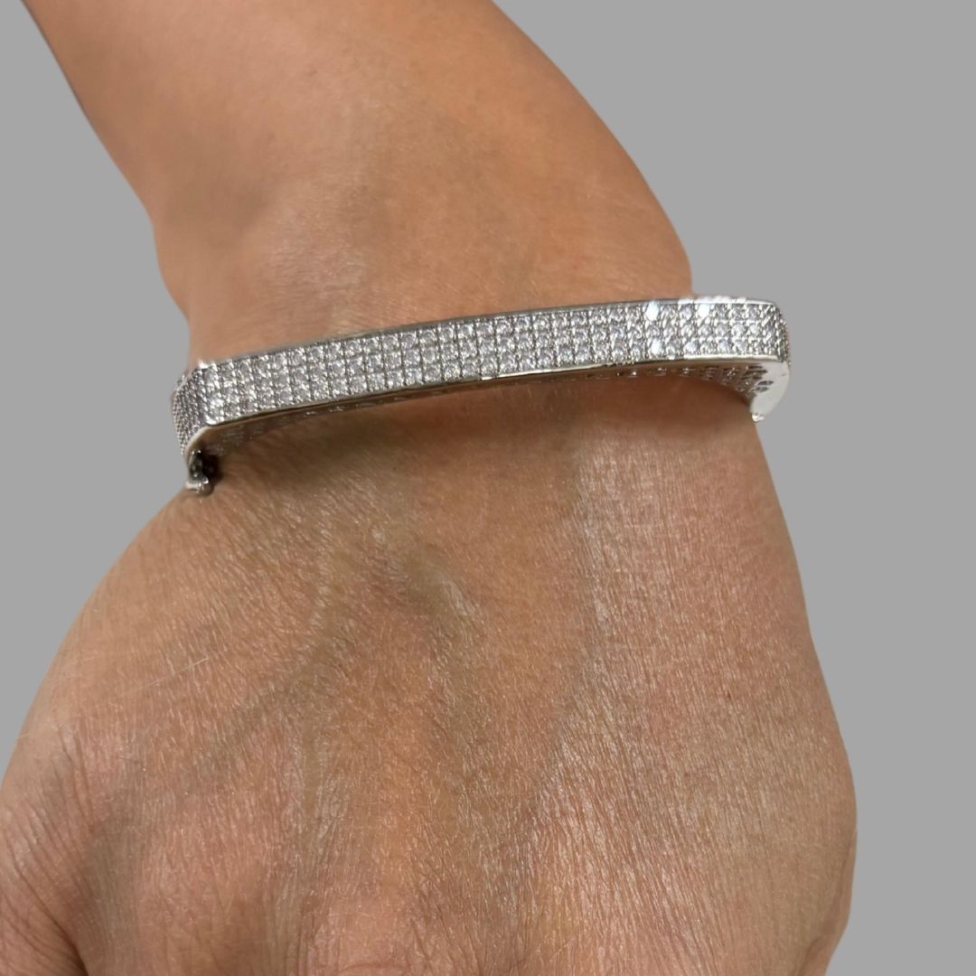 Silver Regal Glam Rhodium-Plated Square Bangle – Bold, Chic & Timeless
