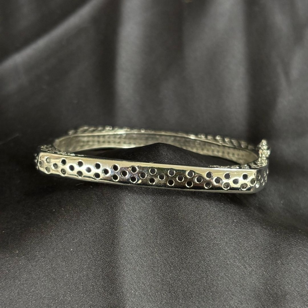 Silver Regal Glam Rhodium-Plated Square Bangle – Bold, Chic & Timeless