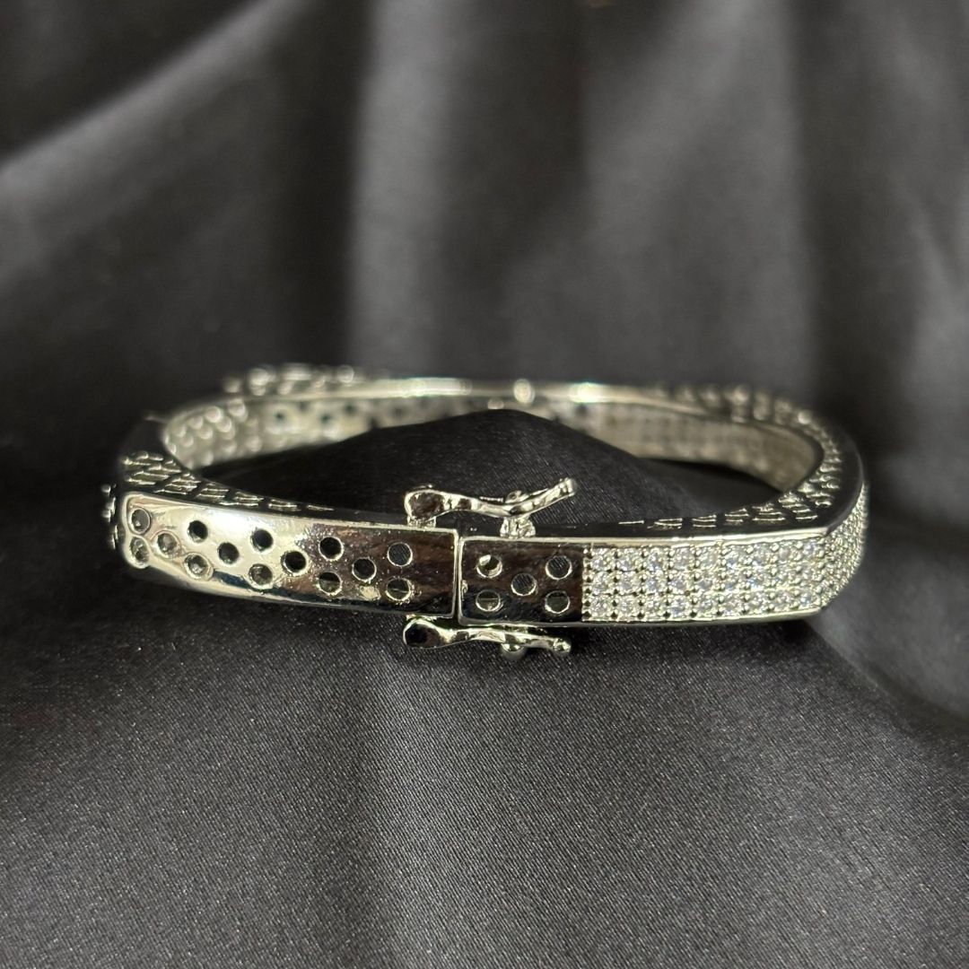 Silver Regal Glam Rhodium-Plated Square Bangle – Bold, Chic & Timeless