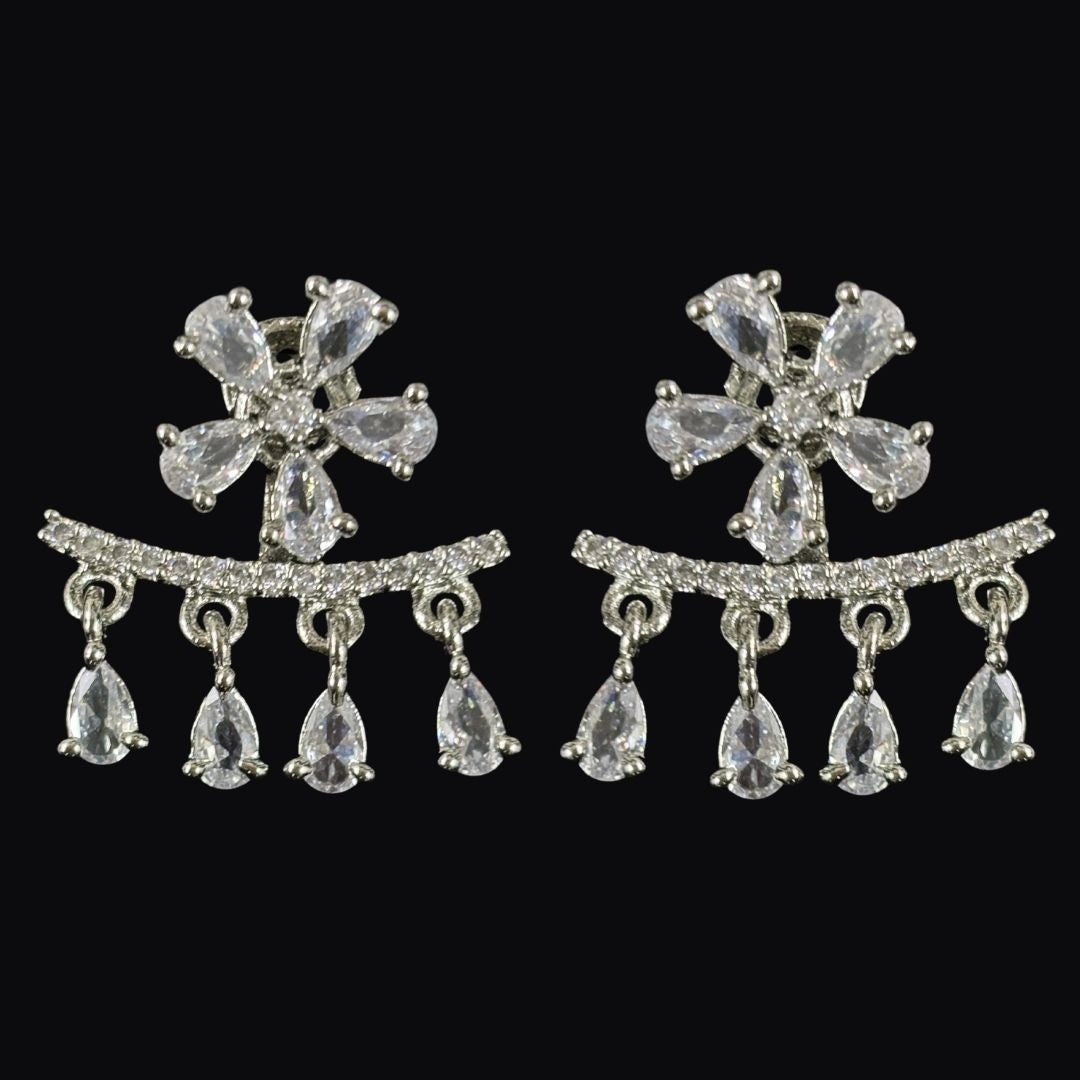 Silver Luxe Bloom Rhodium-Plated 2-in-1 Zirconia Earrings