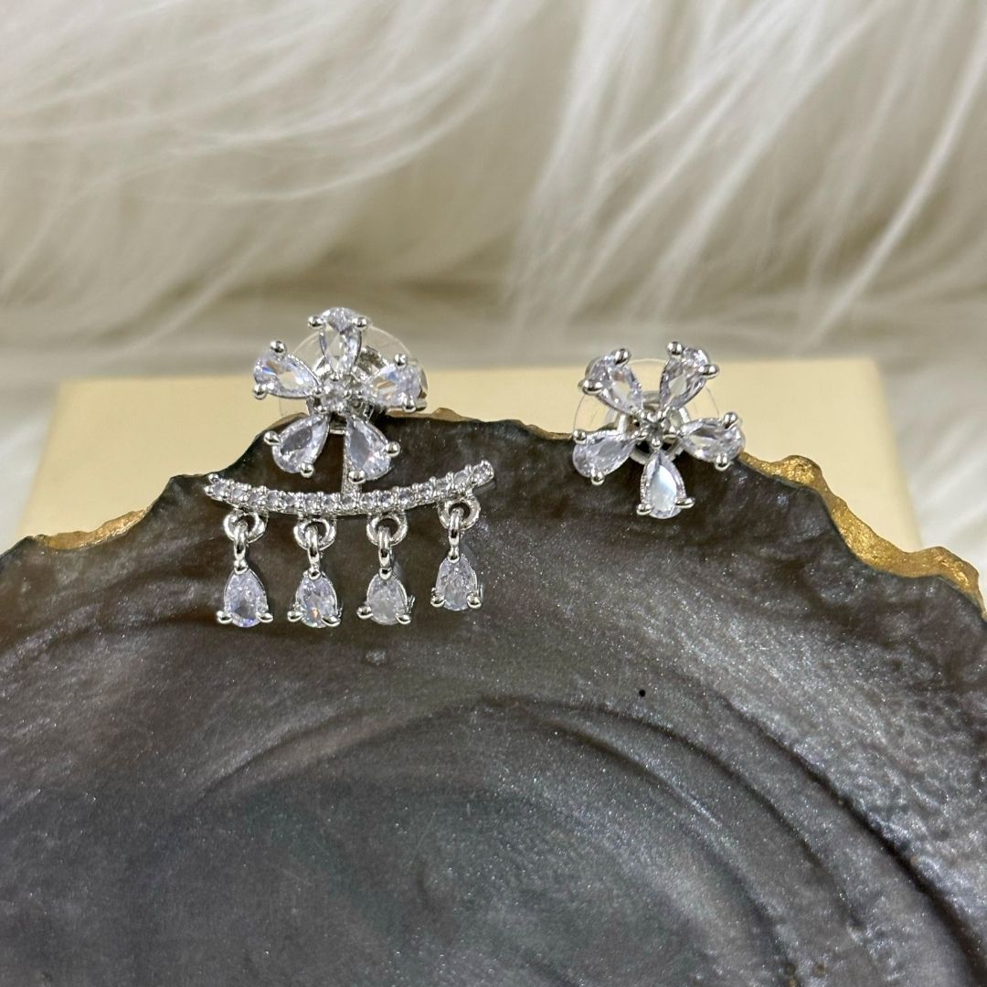 Silver Luxe Bloom Rhodium-Plated 2-in-1 Zirconia Earrings