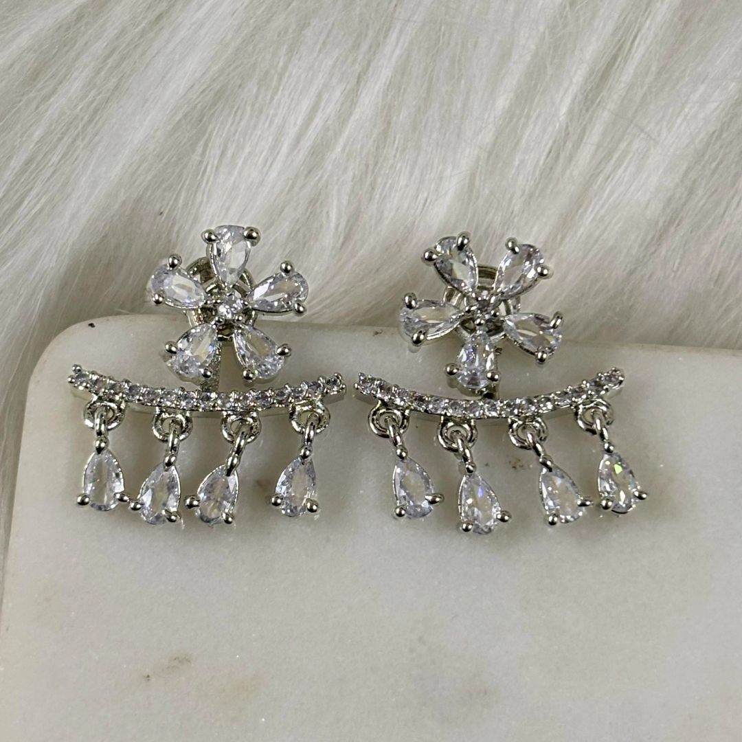 Silver Luxe Bloom Rhodium-Plated 2-in-1 Zirconia Earrings