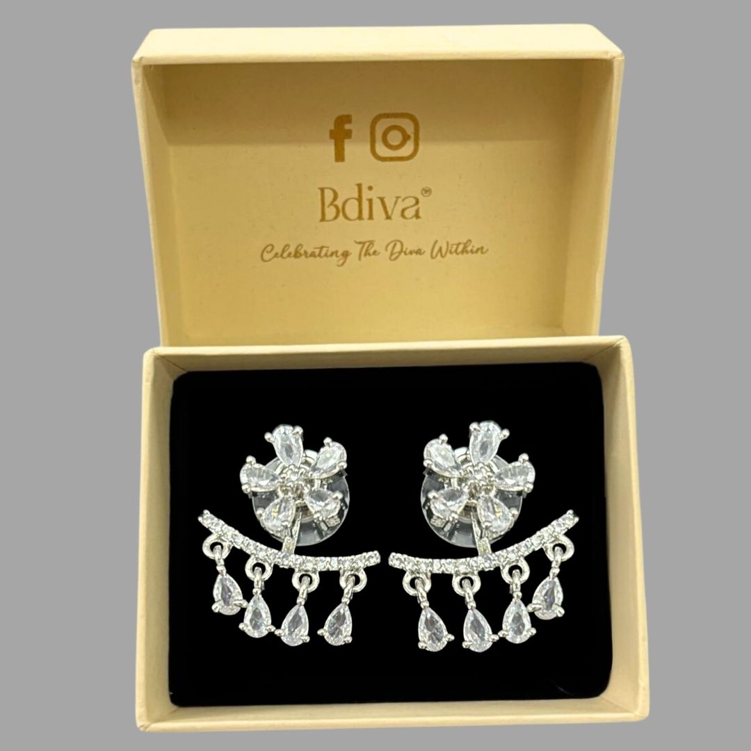 Silver Luxe Bloom Rhodium-Plated 2-in-1 Zirconia Earrings