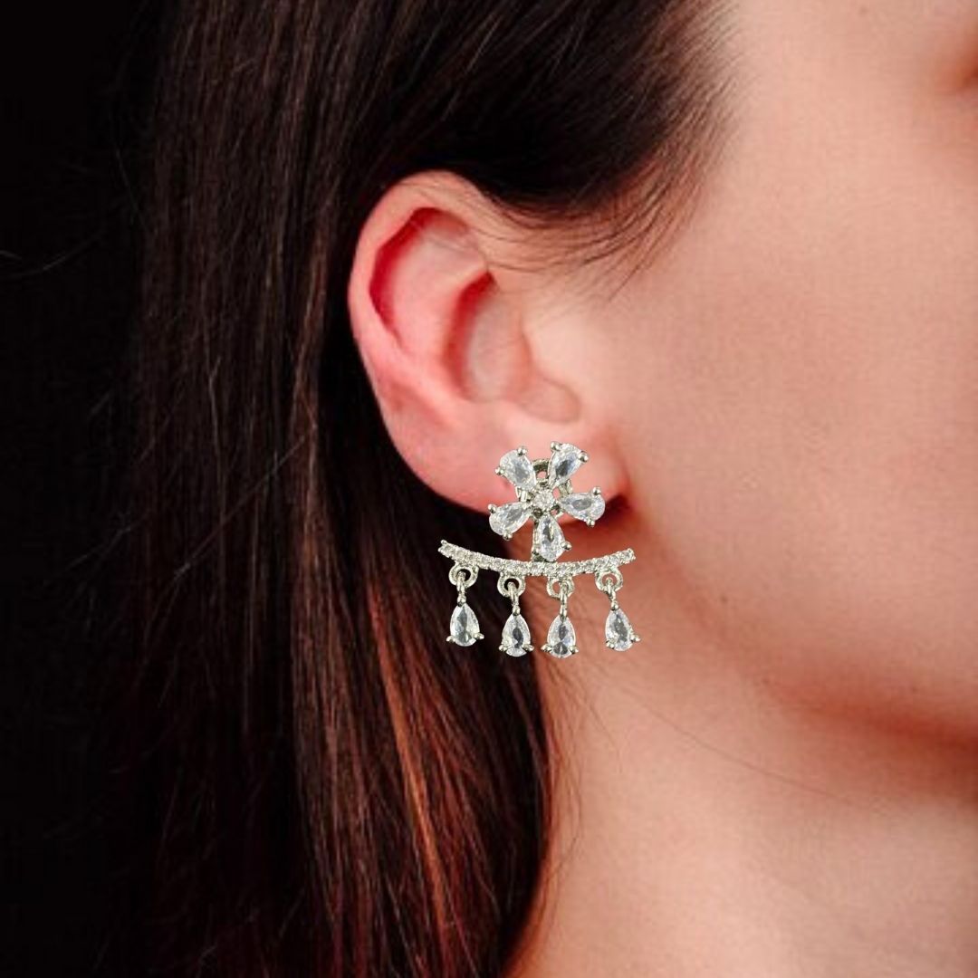Silver Luxe Bloom Rhodium-Plated 2-in-1 Zirconia Earrings
