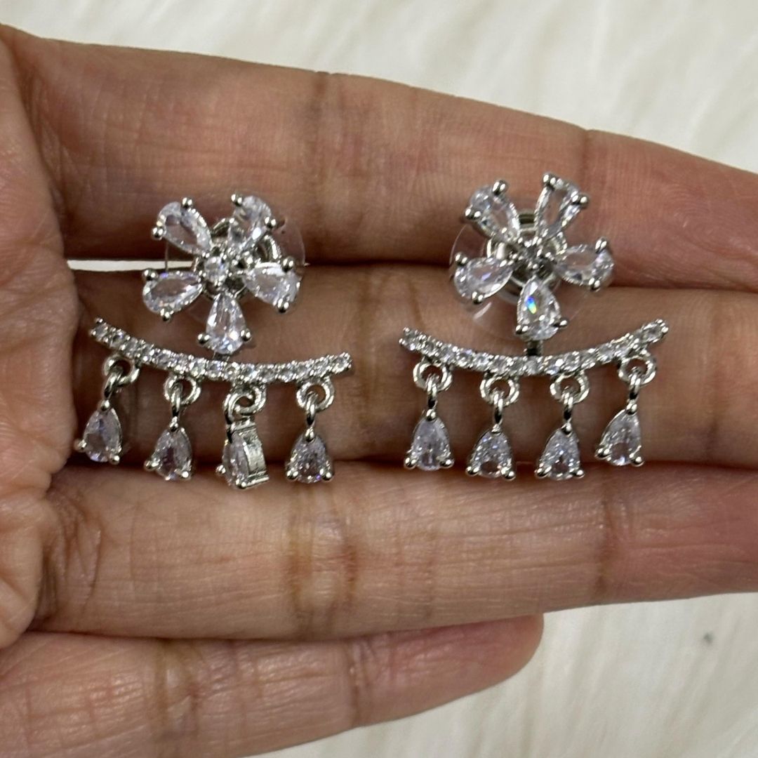 Silver Luxe Bloom Rhodium-Plated 2-in-1 Zirconia Earrings