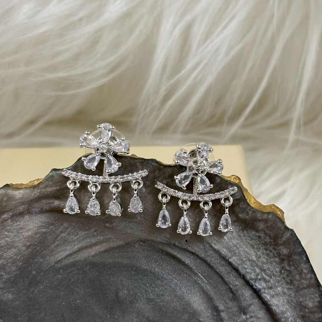 Silver Luxe Bloom Rhodium-Plated 2-in-1 Zirconia Earrings