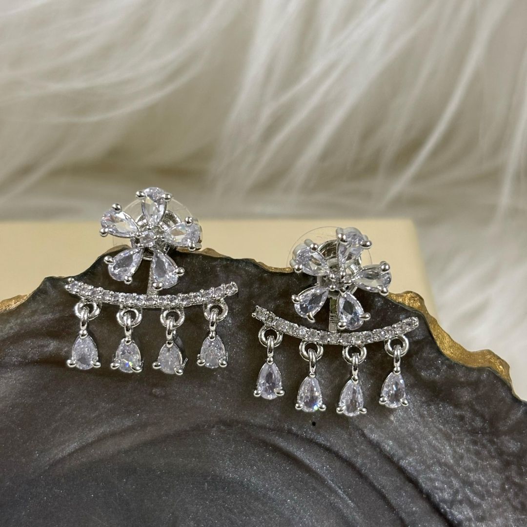 Silver Luxe Bloom Rhodium-Plated 2-in-1 Zirconia Earrings