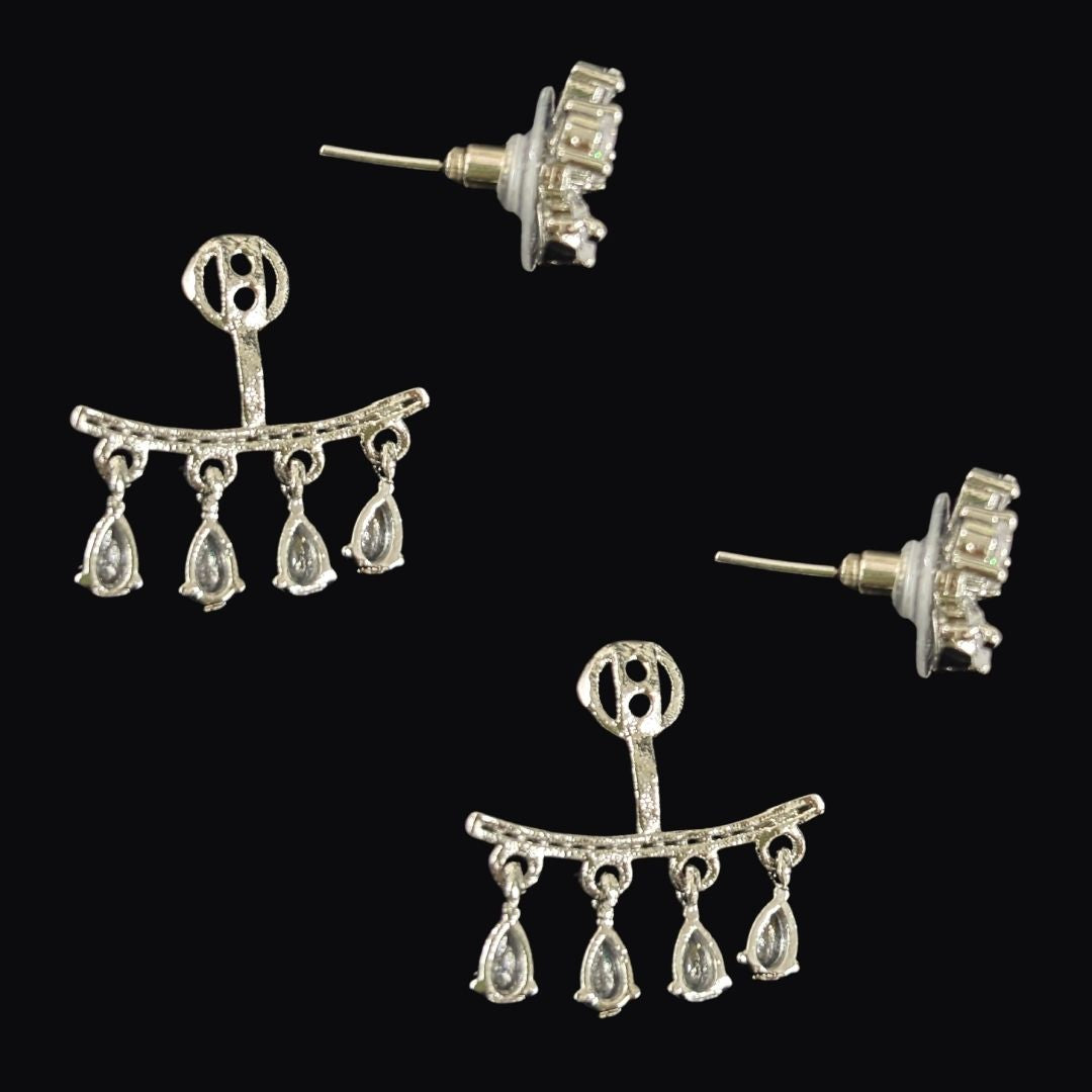 Silver Luxe Bloom Rhodium-Plated 2-in-1 Zirconia Earrings