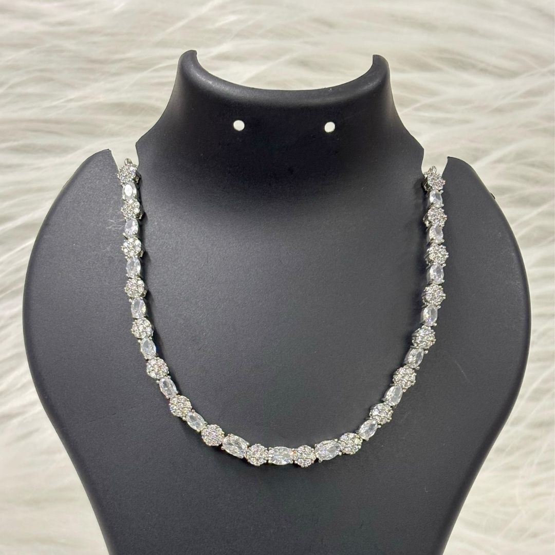 Silver Rhodium-Plated Cubic Zirconia Choker & Earrings Set