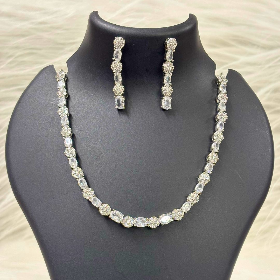 Silver Rhodium-Plated Cubic Zirconia Choker & Earrings Set