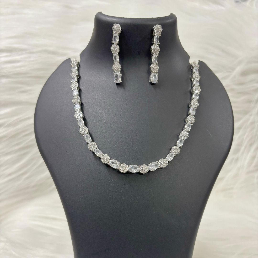 Silver Rhodium-Plated Cubic Zirconia Choker & Earrings Set