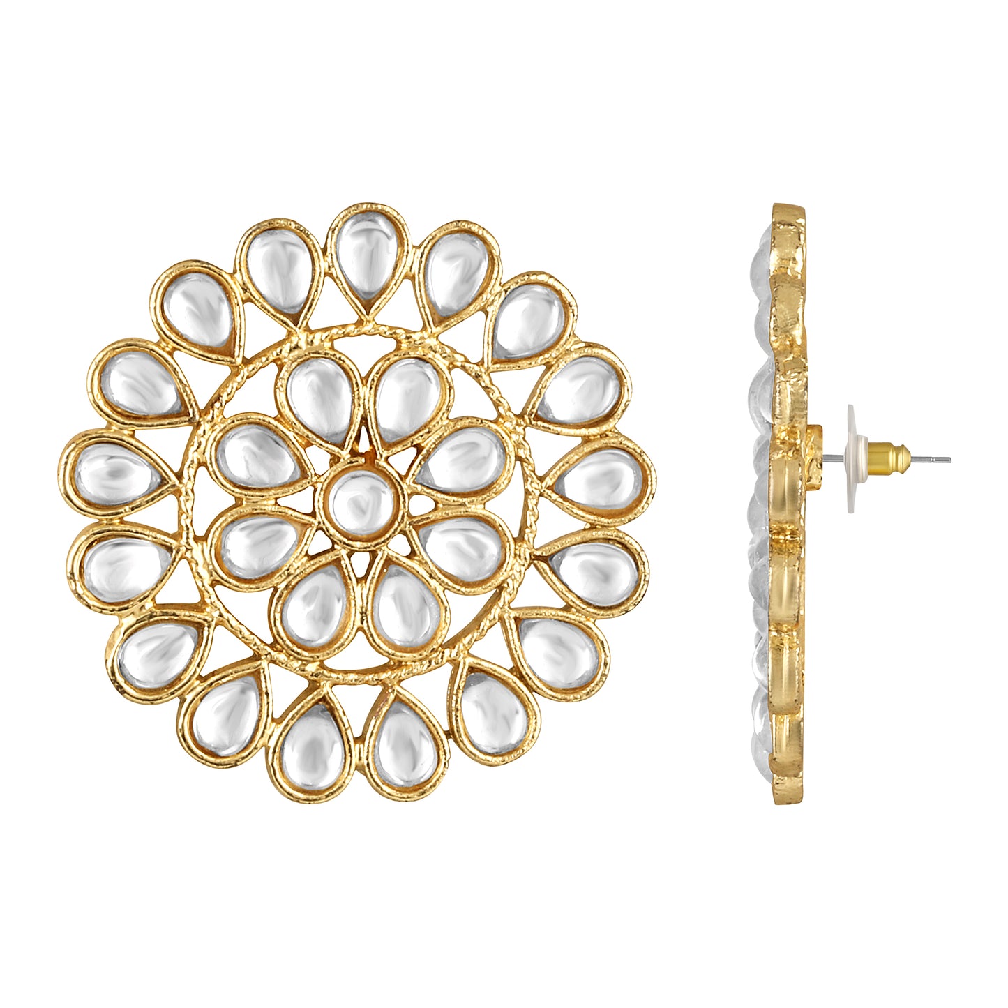 Bdiva 18K Gold Plated Intricated Design Kundan Studs.