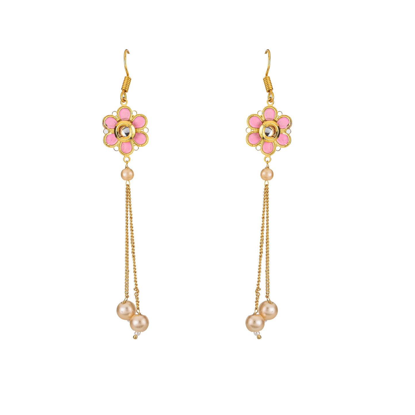 Bdiva 18K Gold Plated Kundan Dangler Earrings with Semi Cultured Pearls.