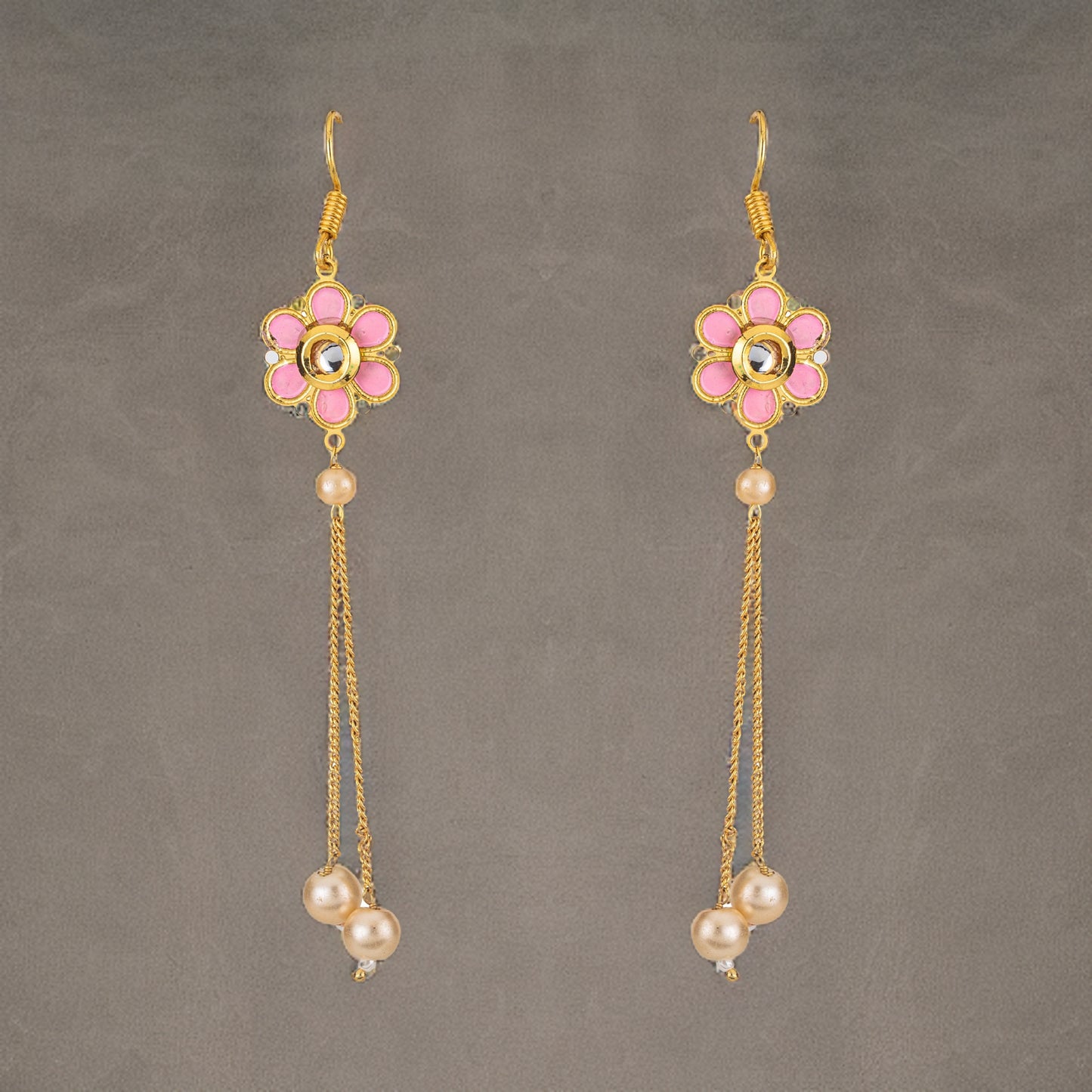 Bdiva 18K Gold Plated Kundan Dangler Earrings with Semi Cultured Pearls.