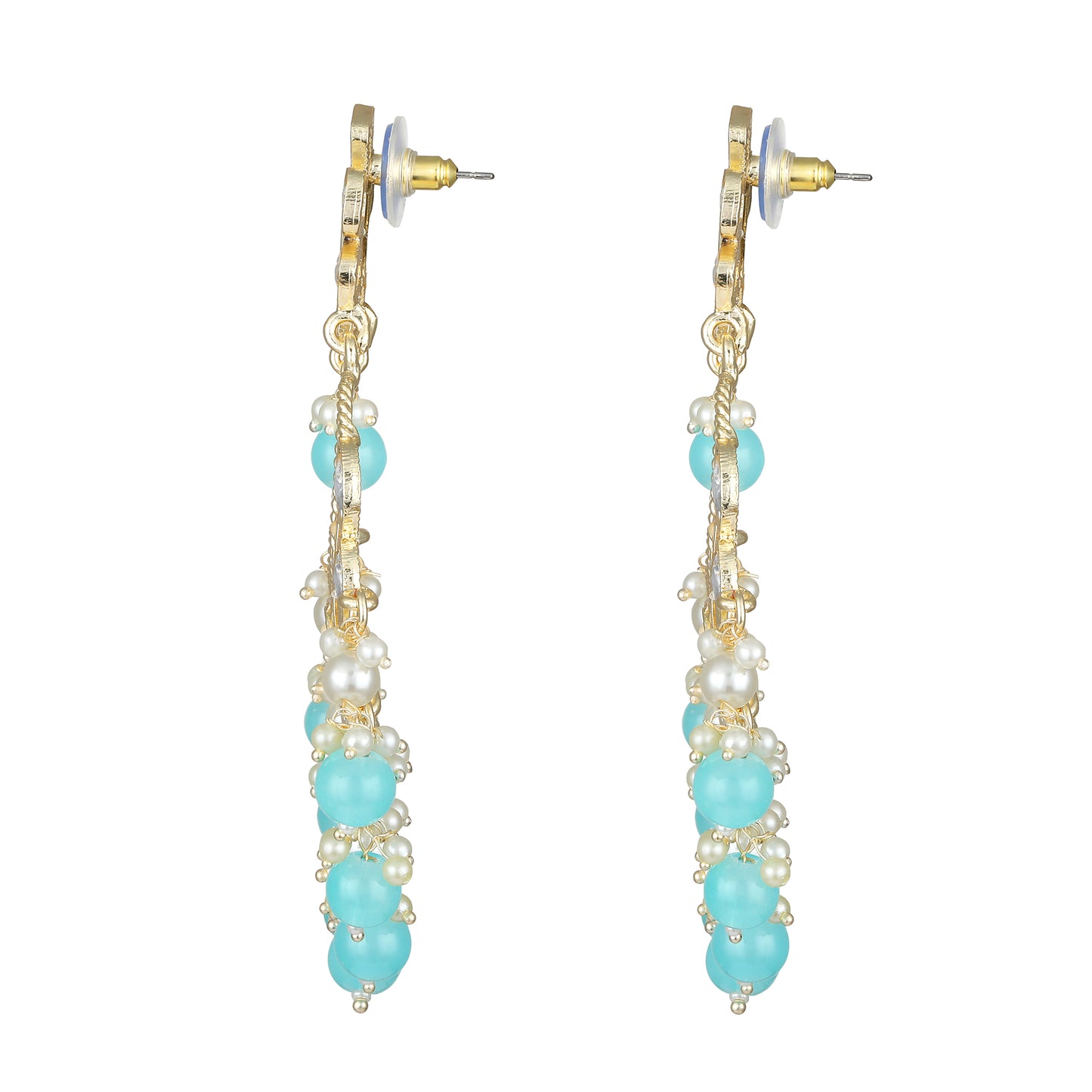 Bdiva 18K Gold Plated Turquiose Chandbali Earrings with Semi Cultured Pearls