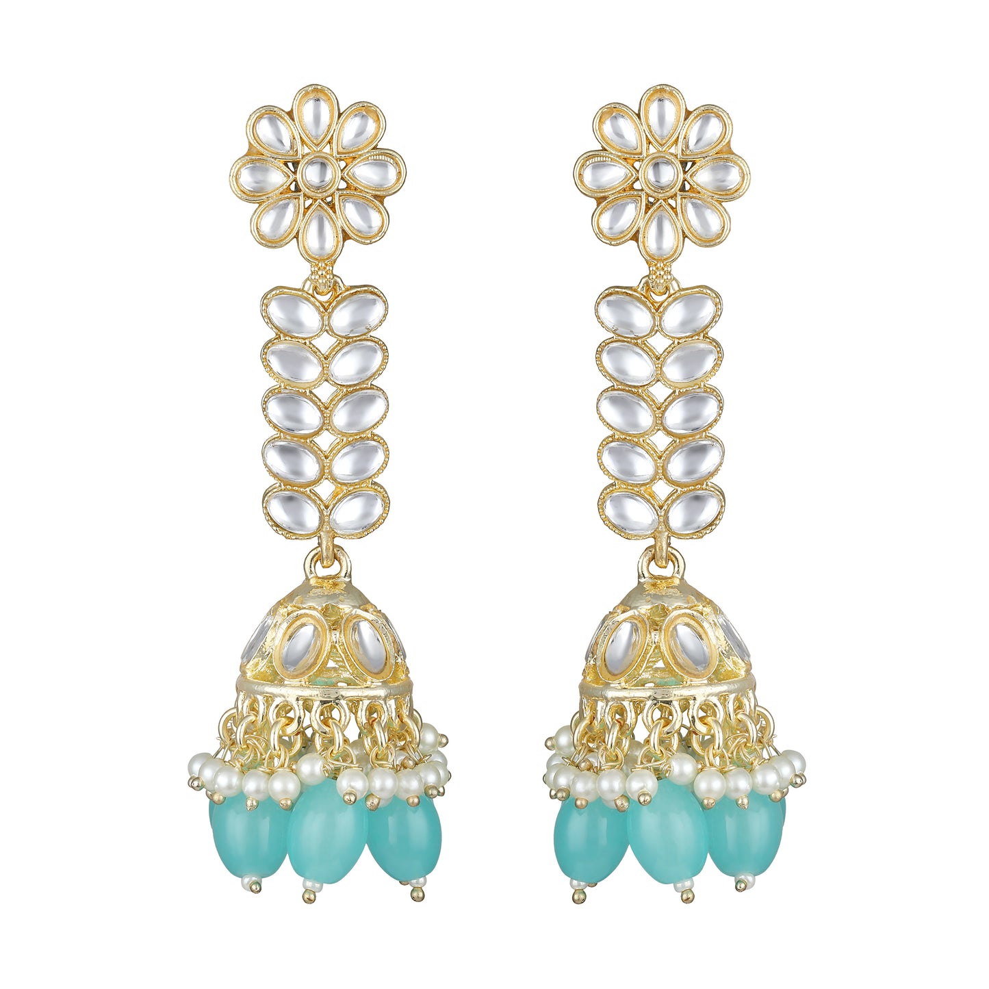 Bdiva 18K Gold Plated Turquiose Earrings with Semi Cultured Pearls