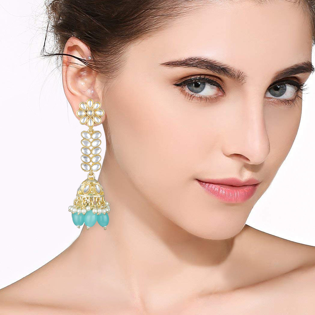 Bdiva 18K Gold Plated Turquiose Earrings with Semi Cultured Pearls