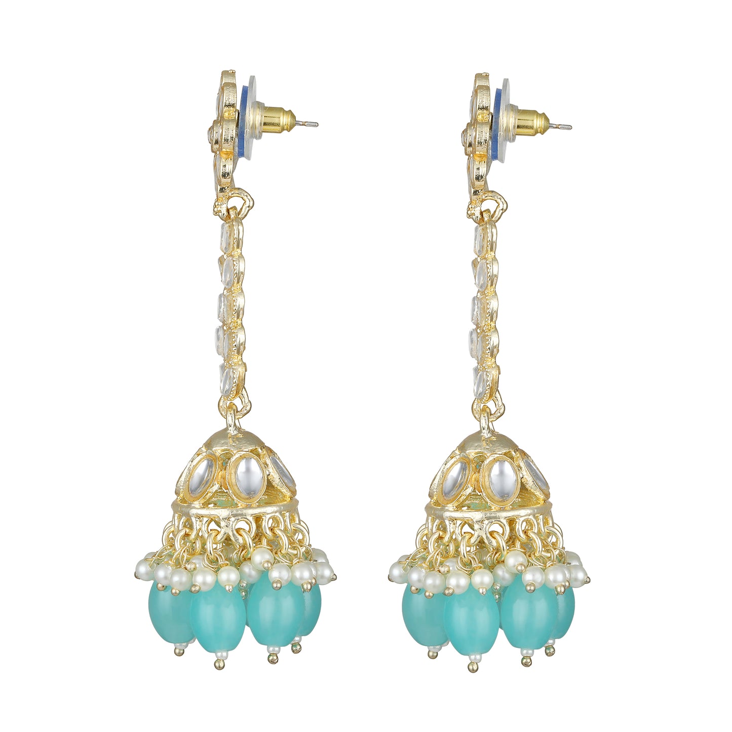 Bdiva 18K Gold Plated Turquiose Earrings with Semi Cultured Pearls