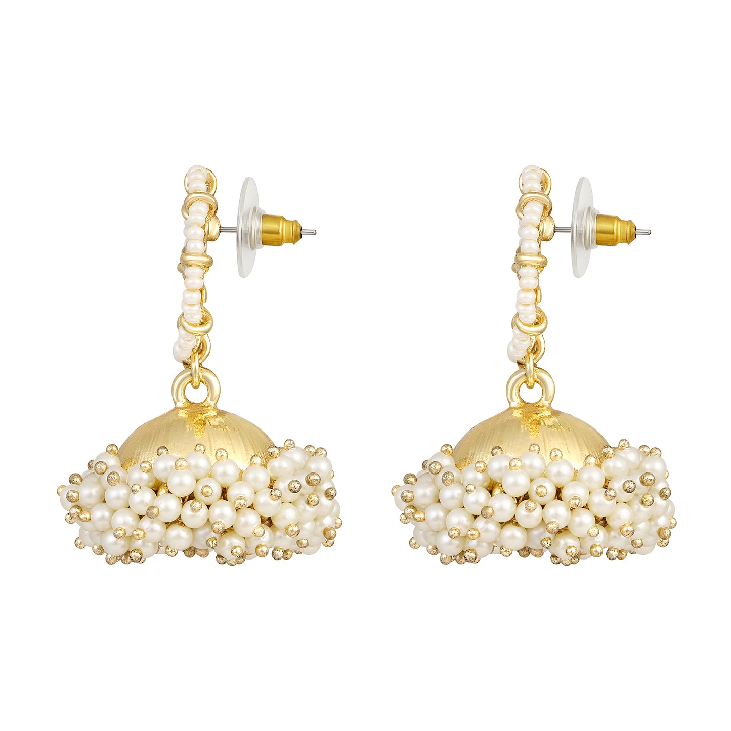 Bdiva 18K Gold Plated Kundan Jhumka Earrings with Semi Cultured Pearls