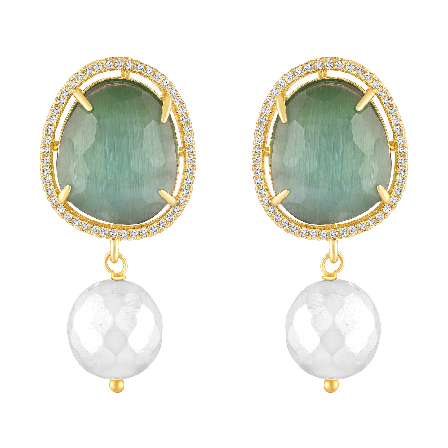 BDiva 18k Gold Emerald Radiance Statement Earrings with a Fusion of Luxe and Elegance