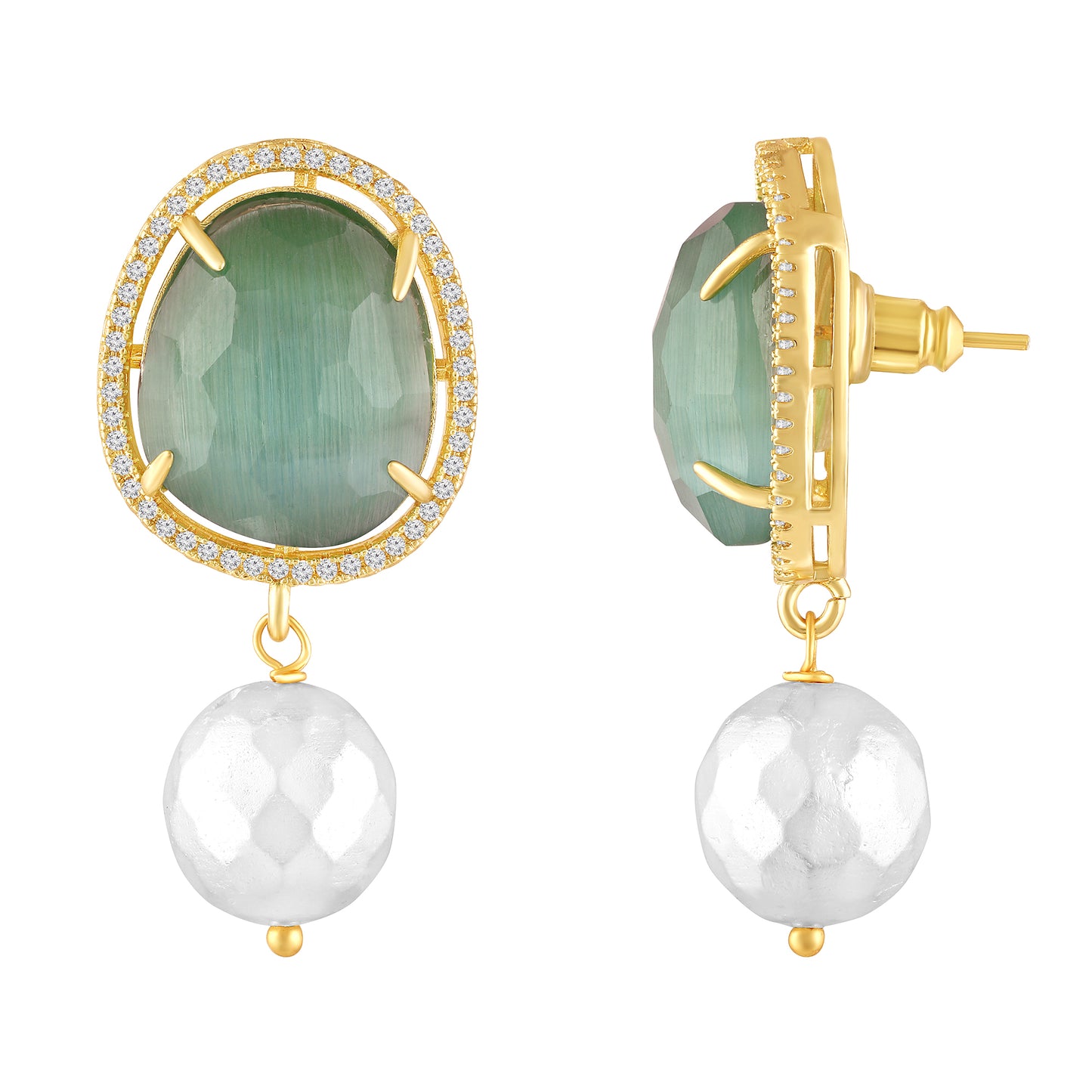 BDiva 18k Gold Emerald Radiance Statement Earrings with a Fusion of Luxe and Elegance