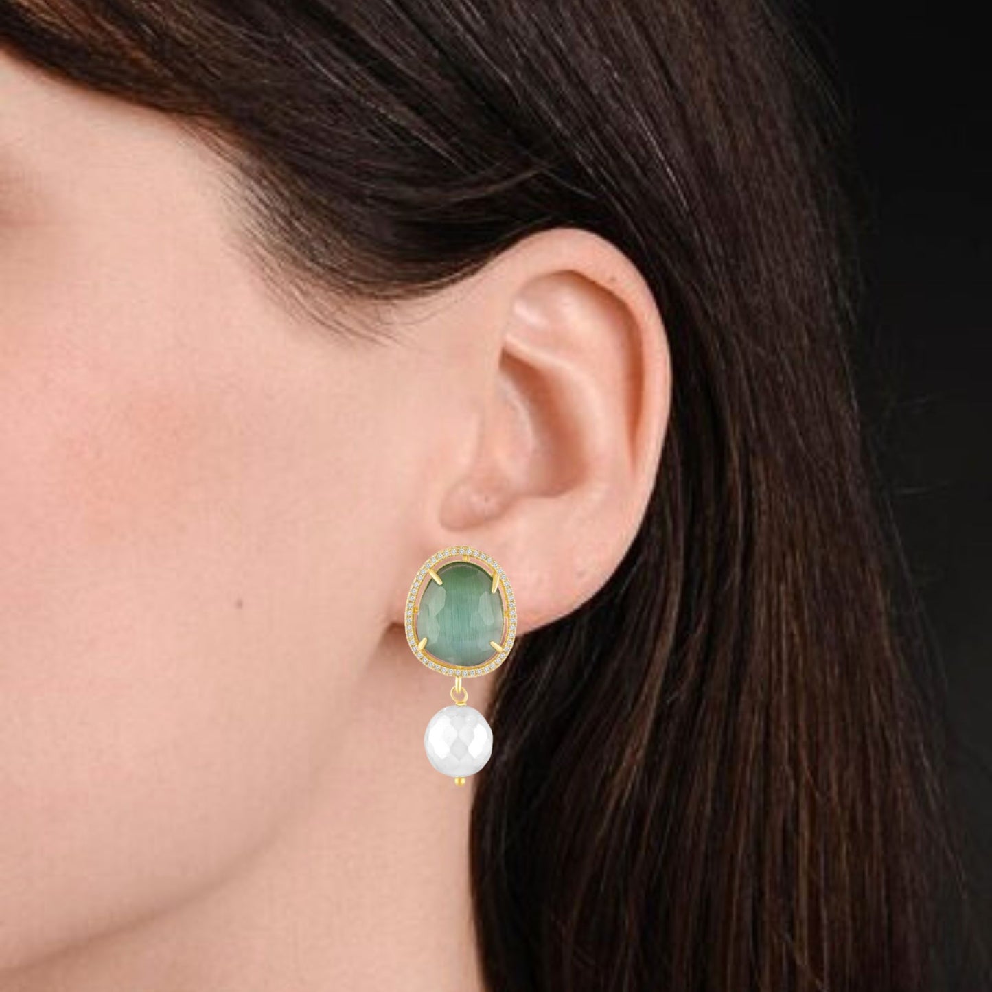 BDiva 18k Gold Emerald Radiance Statement Earrings with a Fusion of Luxe and Elegance