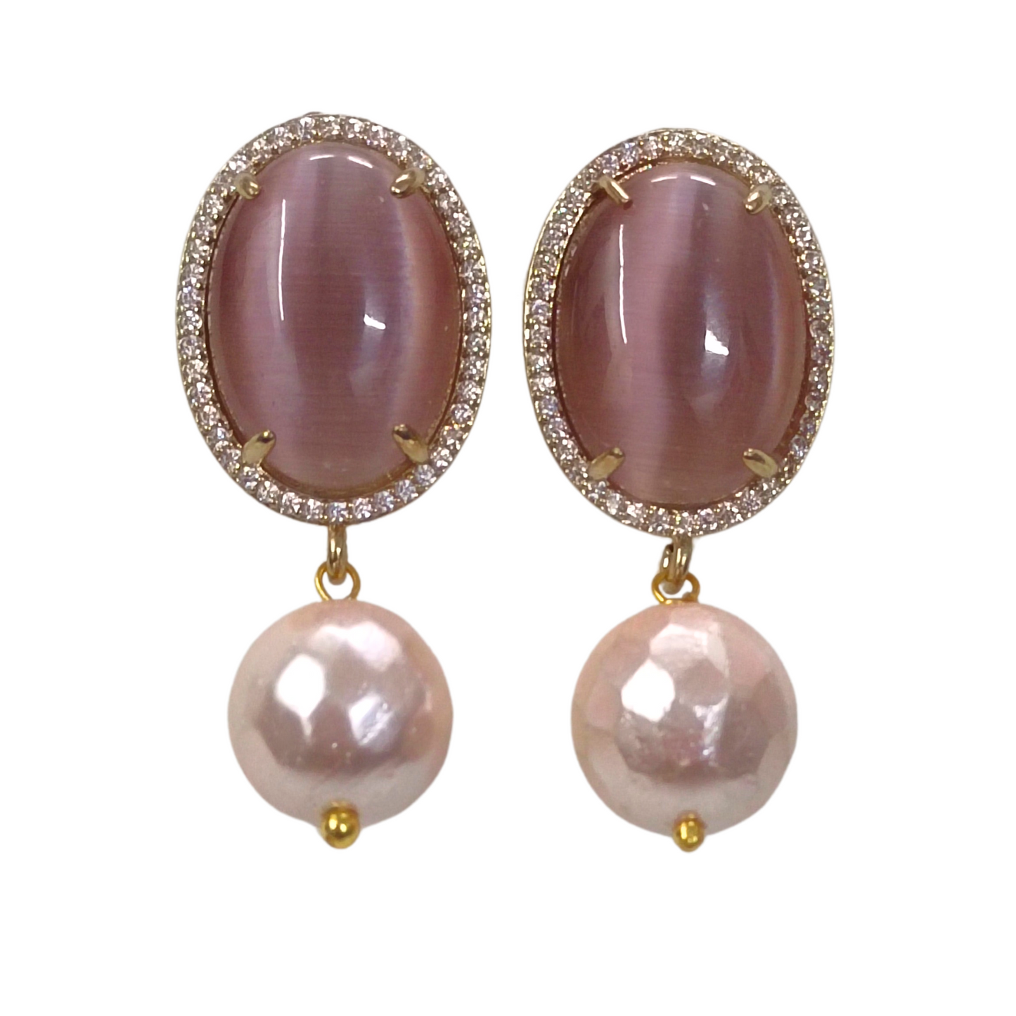 BDiva 18k Gold Plated Oval Stone Radiance Statement Earrings with a Fusion of Luxe and Elegance