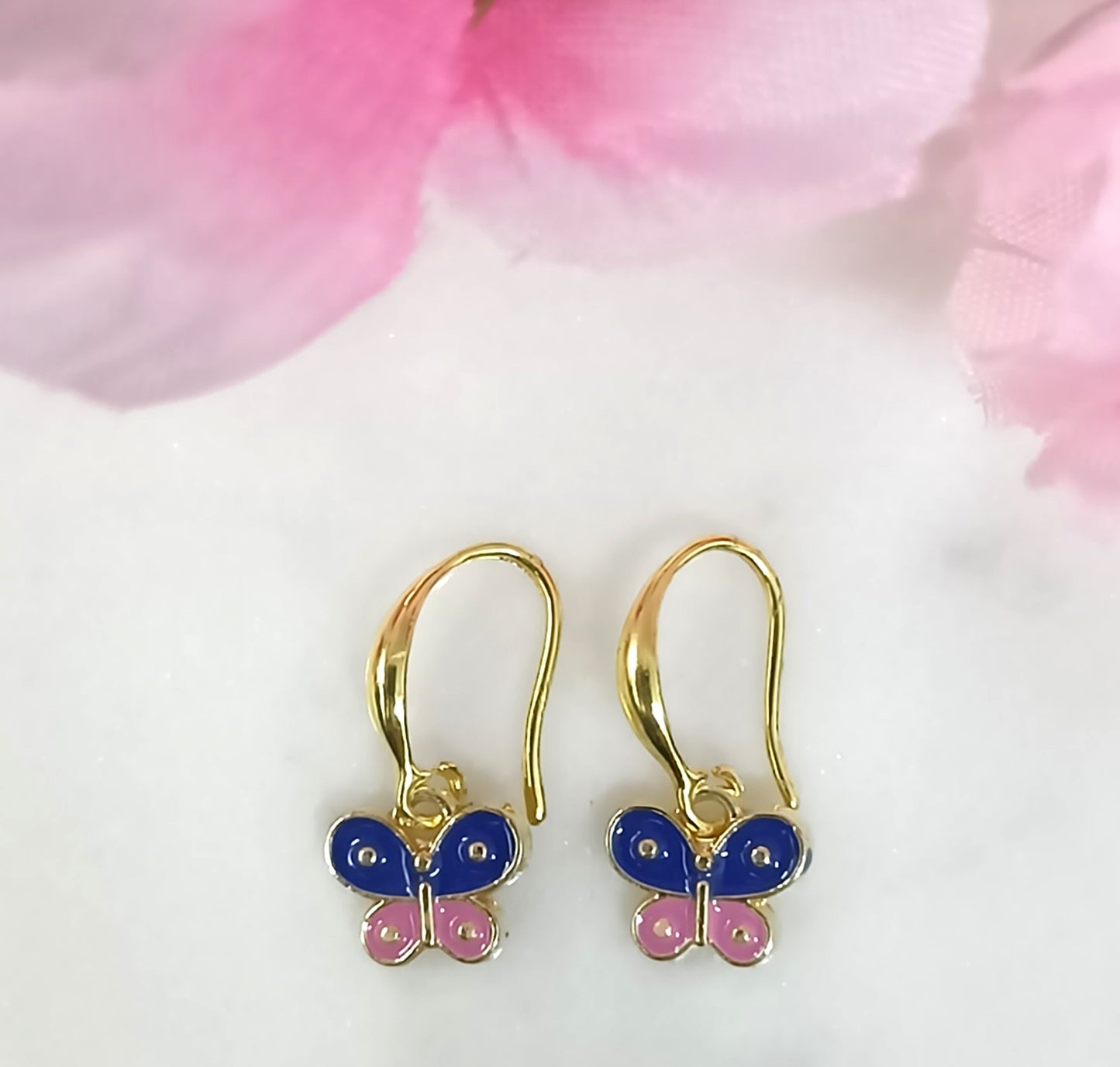 Bdiva 18K Gold-Plated Pink and Purple Enamel Hand-crafted Butterfly Hoop Earrings