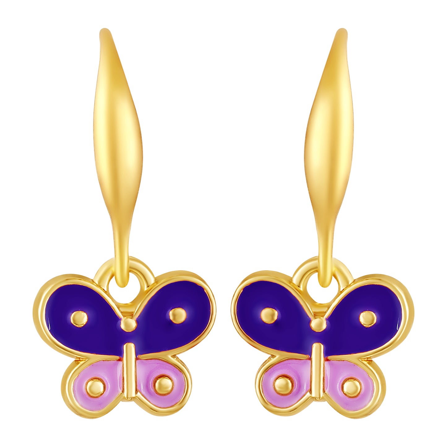 Bdiva 18K Gold-Plated Pink and Purple Enamel Hand-crafted Butterfly Hoop Earrings