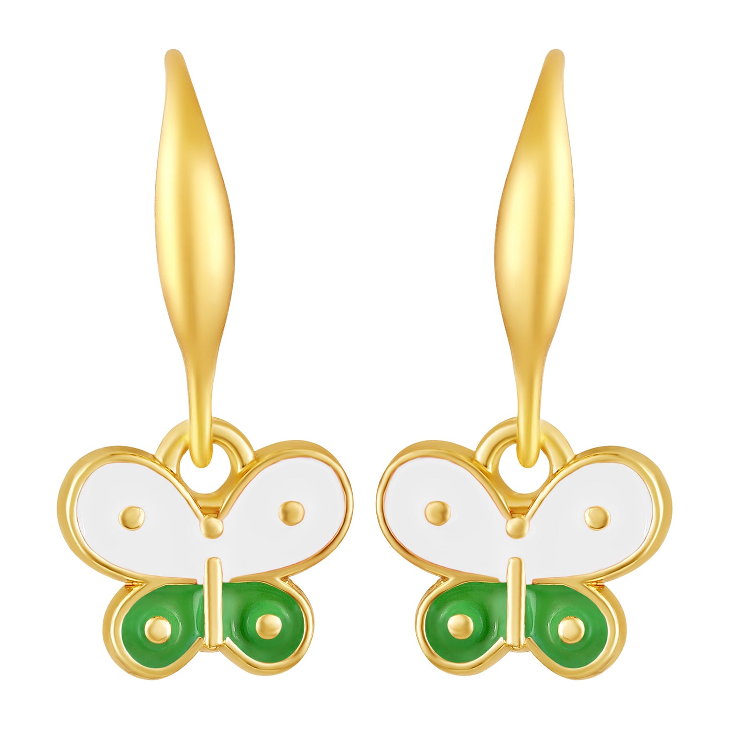 Bdiva 18K Gold-Plated Handmade White and Green Enamel Hoop Butterfly Earrings
