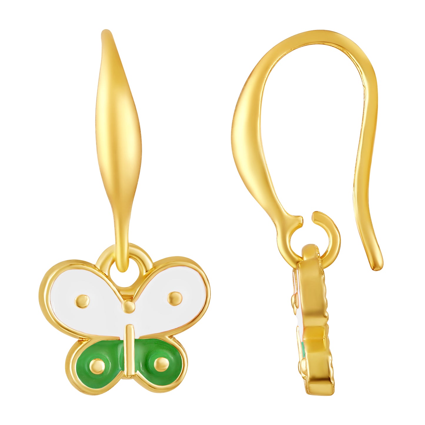 Bdiva 18K Gold-Plated Handmade White and Green Enamel Hoop Butterfly Earrings