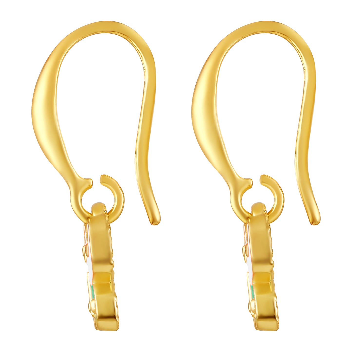 Bdiva 18K Gold-Plated Handmade White and Green Enamel Hoop Butterfly Earrings