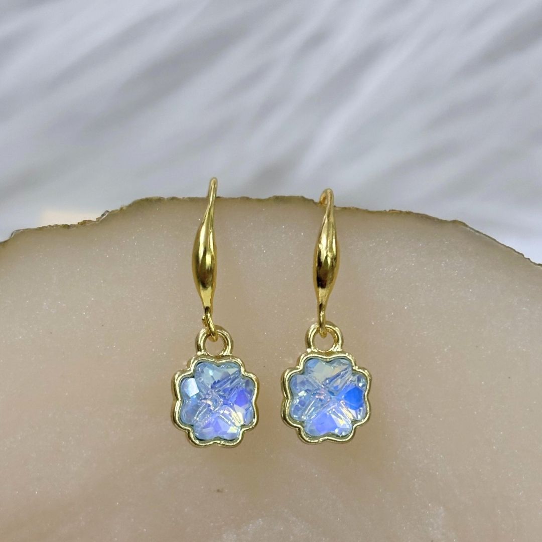 High-Quality Gold-Plated Floral Bliss Blue Cubic Zirconia Dangle Earrings
