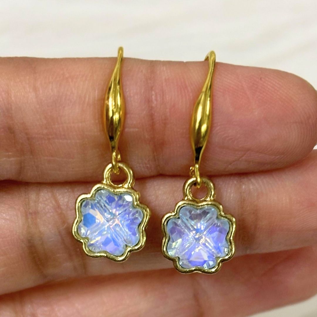 High-Quality Gold-Plated Floral Bliss Blue Cubic Zirconia Dangle Earrings