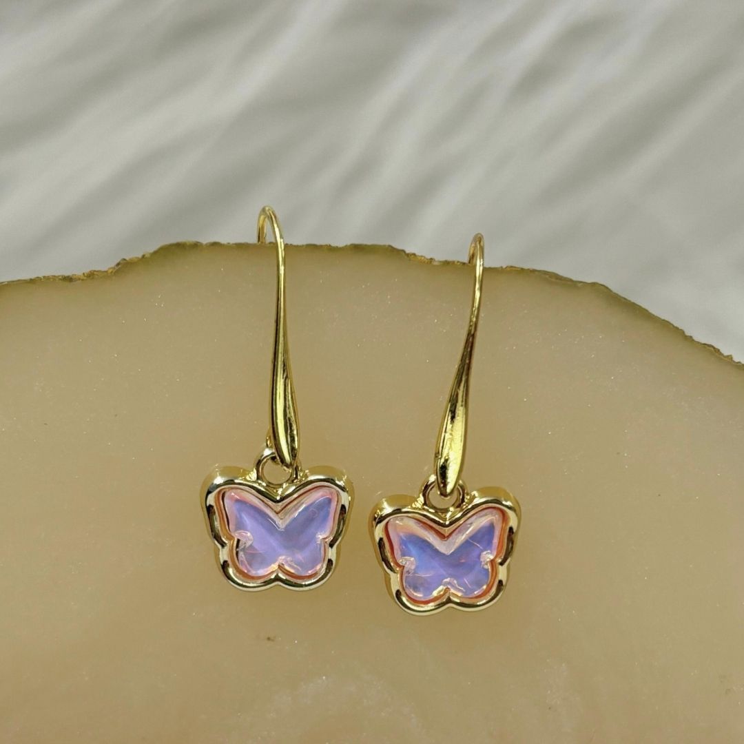 High-Quality Gold-Plated Butterfly Bliss Pink Cubic Zirconia Dangle Earrings