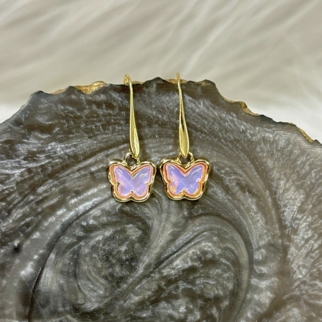 High-Quality Gold-Plated Butterfly Bliss Pink Cubic Zirconia Dangle Earrings