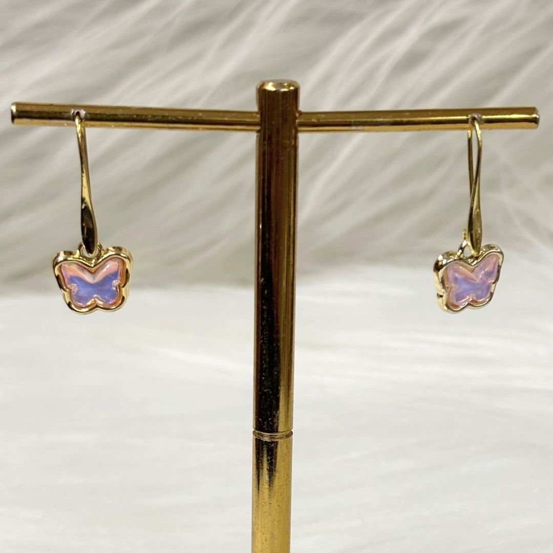 High-Quality Gold-Plated Butterfly Bliss Pink Cubic Zirconia Dangle Earrings