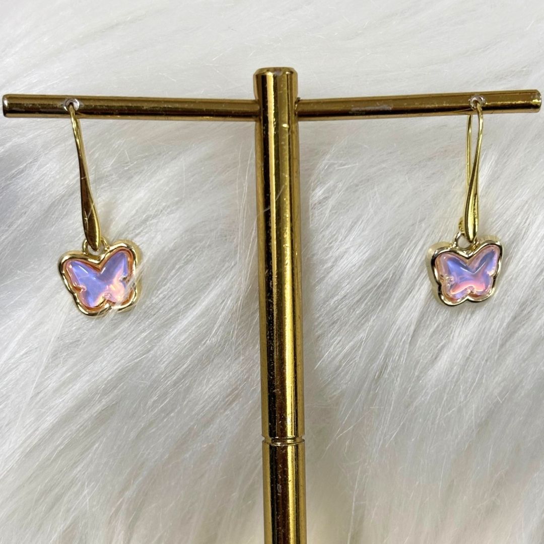 High-Quality Gold-Plated Butterfly Bliss Pink Cubic Zirconia Dangle Earrings