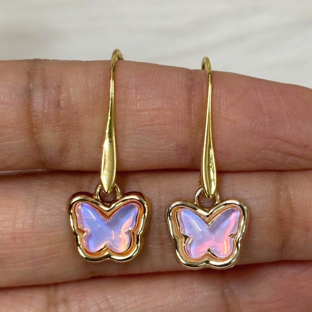High-Quality Gold-Plated Butterfly Bliss Pink Cubic Zirconia Dangle Earrings