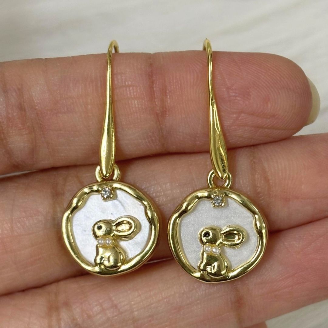 Gold-Plated Bunny Charm Drop Earrings