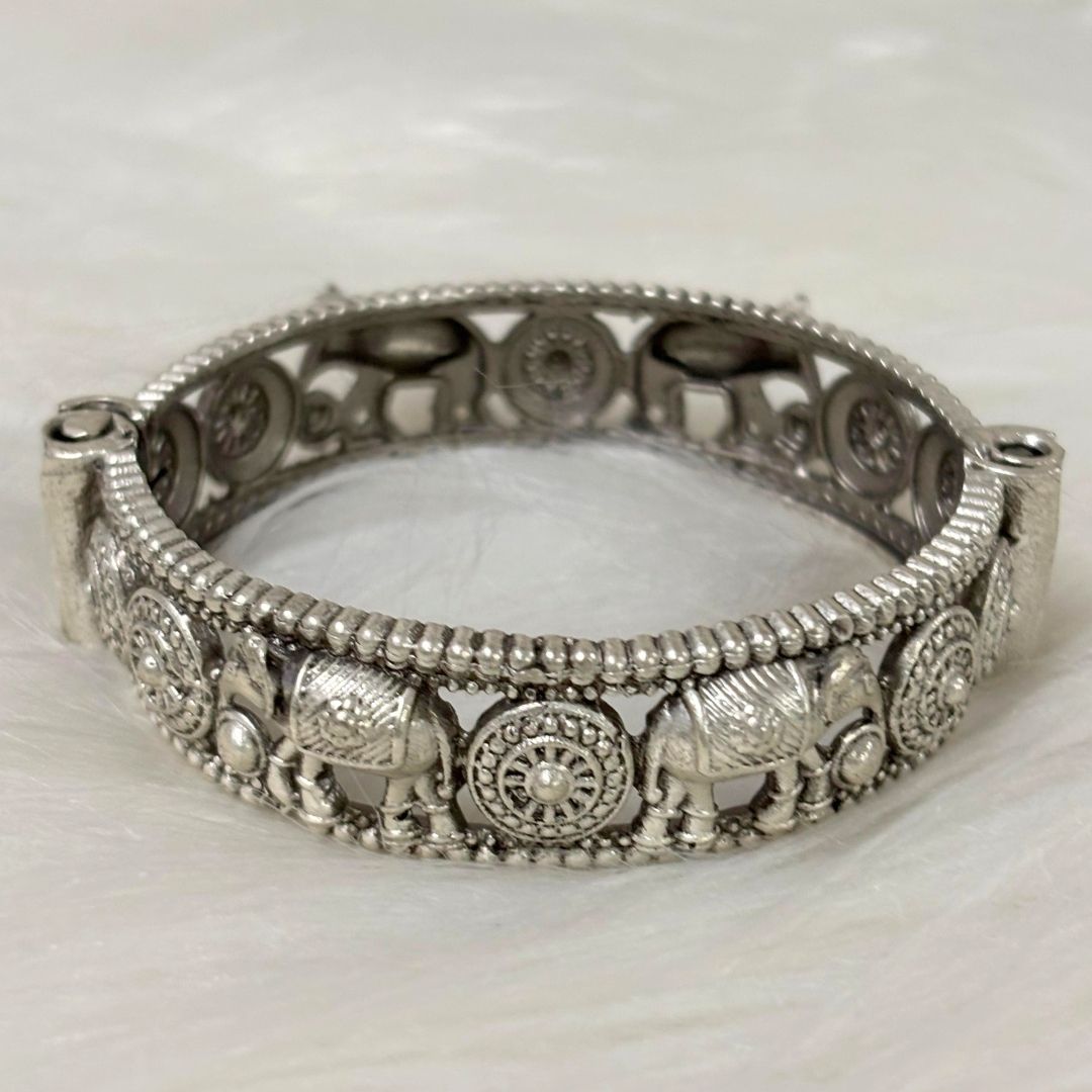 Vintage Elephant Oxidized Antique Statement Bangle