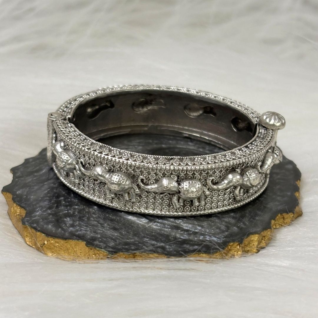 Vintage Elephant Oxidized Antique Statement Bangle