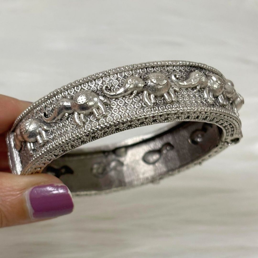Vintage Elephant Oxidized Antique Statement Bangle