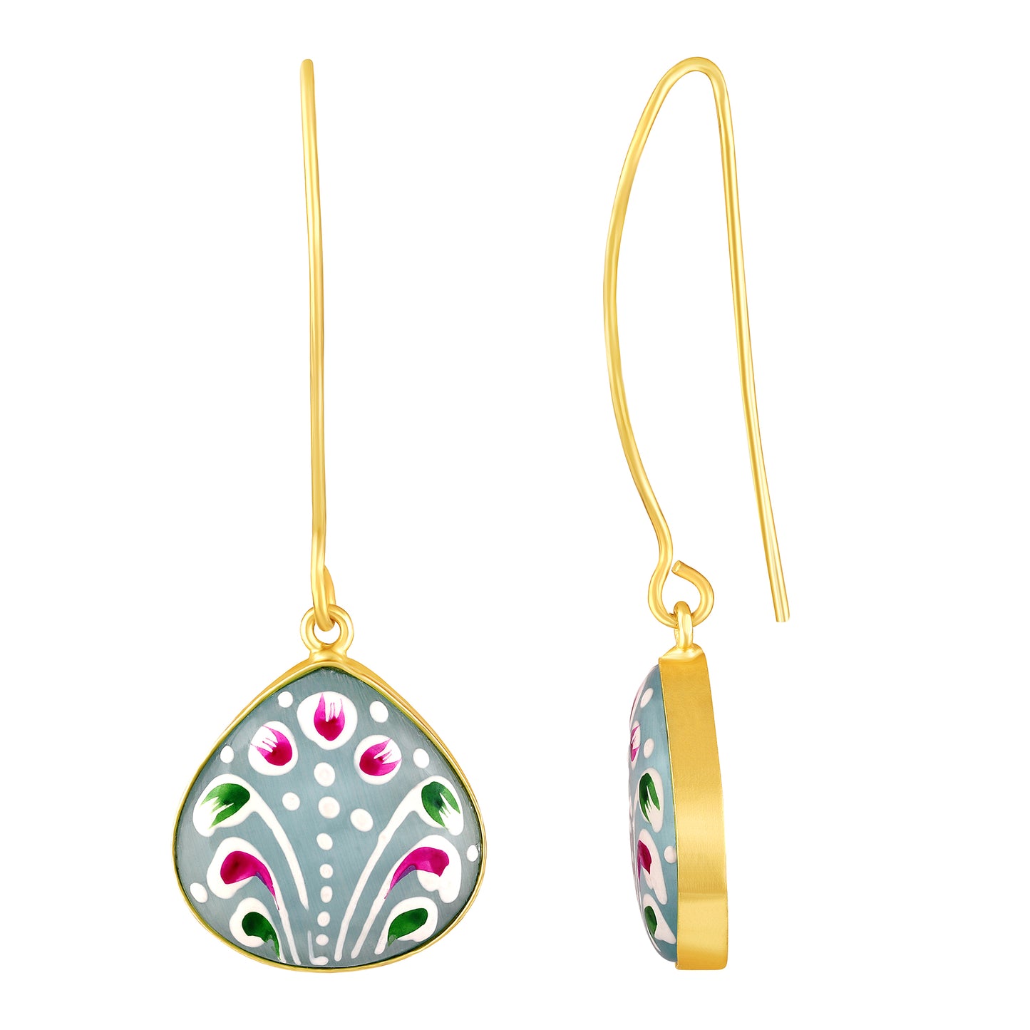 BDiva A Splash of Color Hand-Painted Enamel Drop 18K Gold Plated Earrings