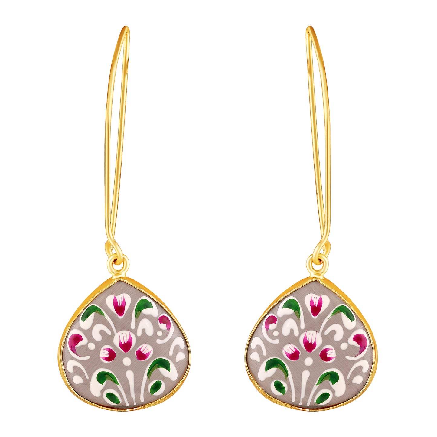 BDiva Artistic Charms Hand-Painted Floral Enamel Drop 18K Gold Plated Earrings